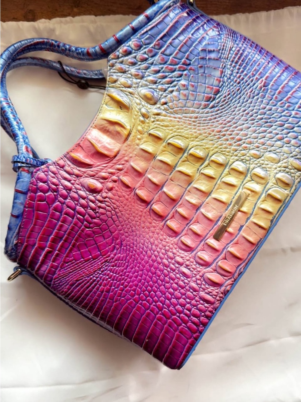 Brahmin Croc-Embossed Ombre Shoulder Bag - Pink, Yellow, Blue